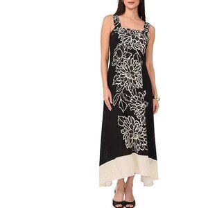 Vince Camuto Womens Getaway Maxi Shift Dress Black Floral M New